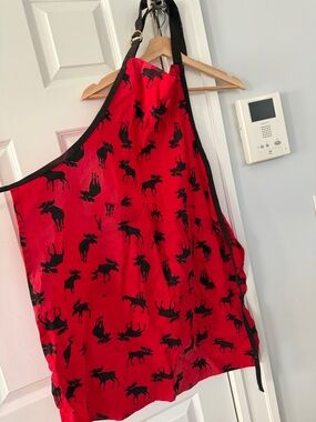 Red Moose Print Apron with Black Trim